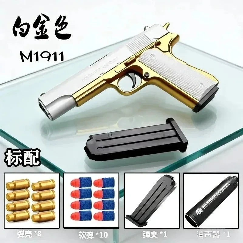 Children Toy Gun M1911 Soft Bullet Pistol Shell Ejecting