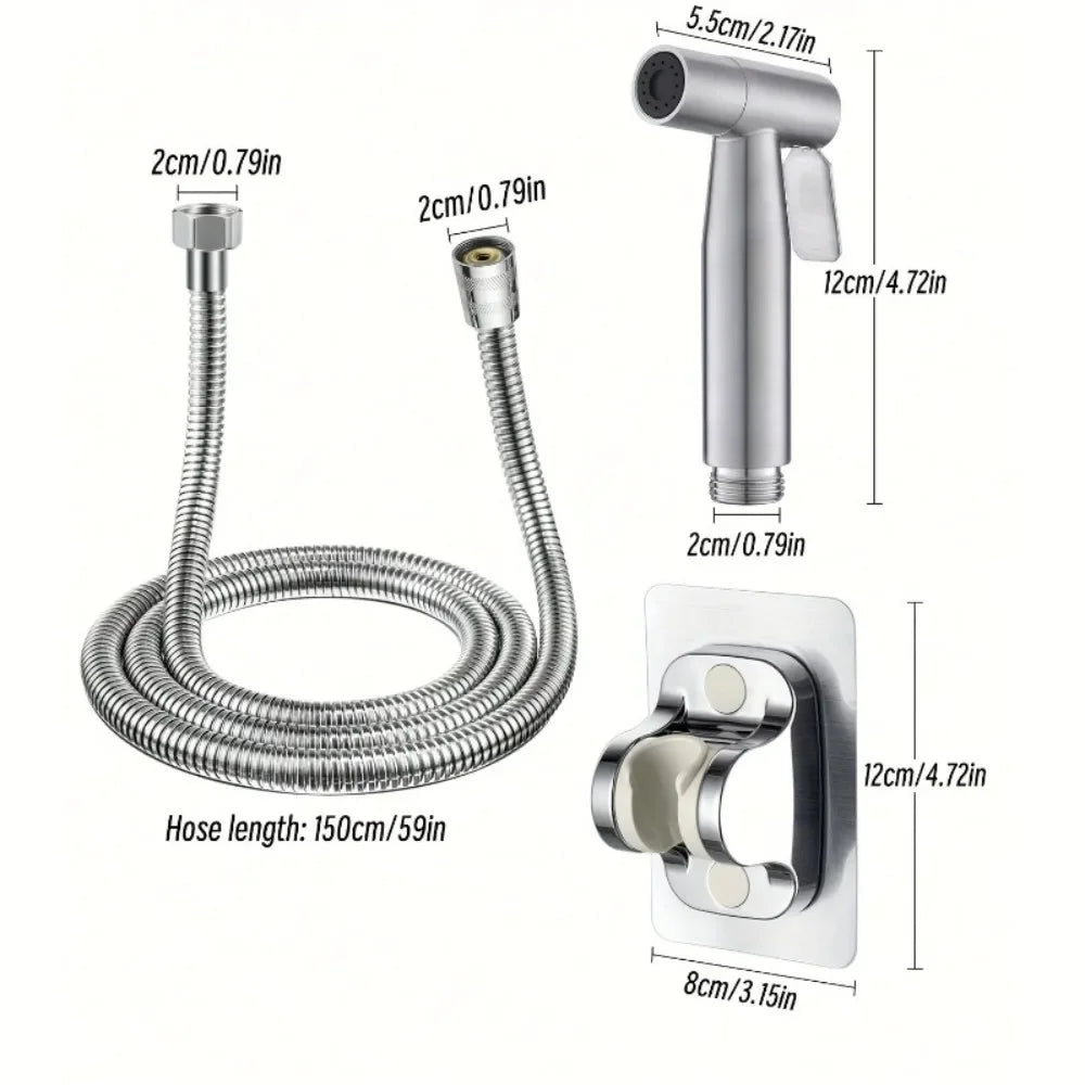 3Pcs Stainless Steel Bidet Sprayer High Pressure Handheld Adjustable for Personal Hygiene Pet Bathroom Shower Set
