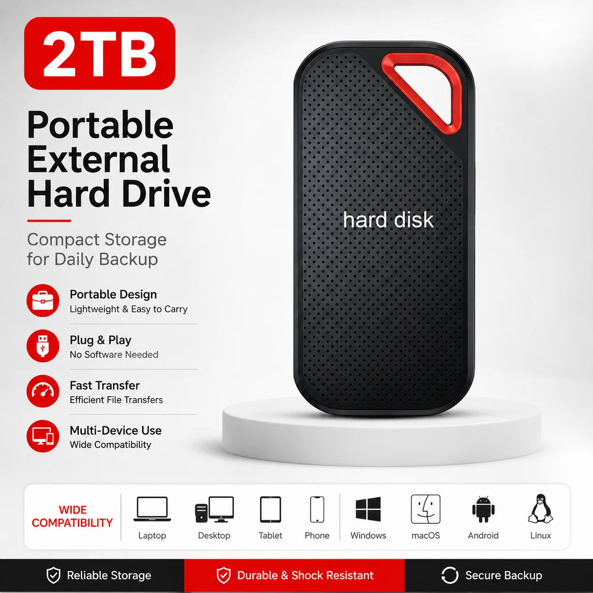 2TB External Hard Drive Portable SSD USB-C Fast & Compact  Data Storage for Laptop Mac PC