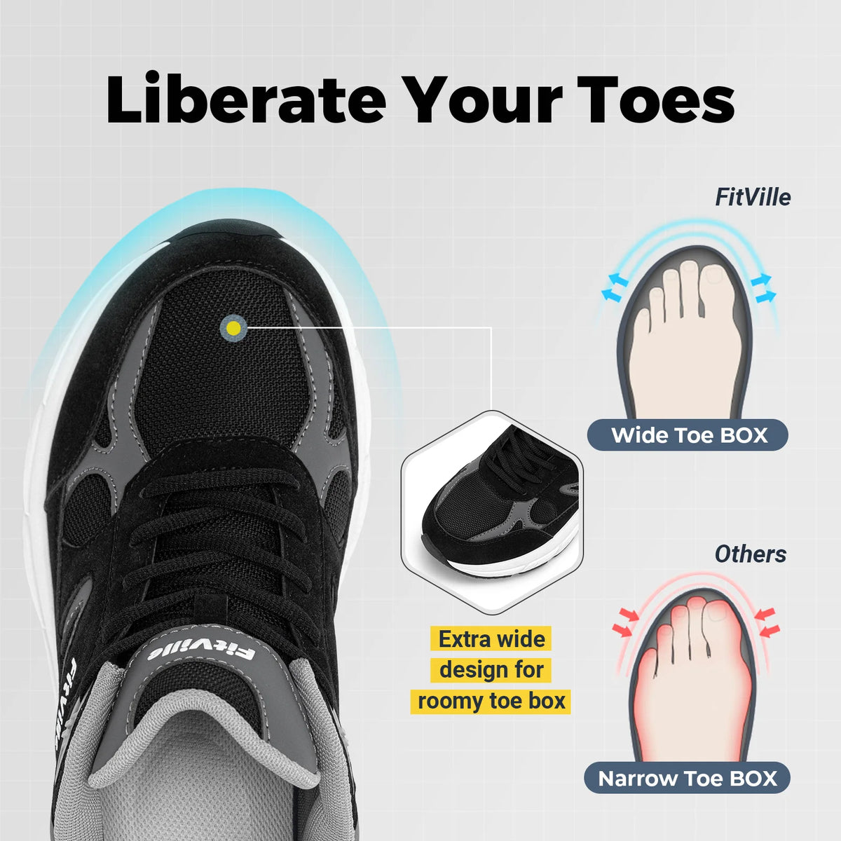 FitVille Newest Walking Shoes for Men Wide Width Sneakers with Arch Support for Flat Feet
