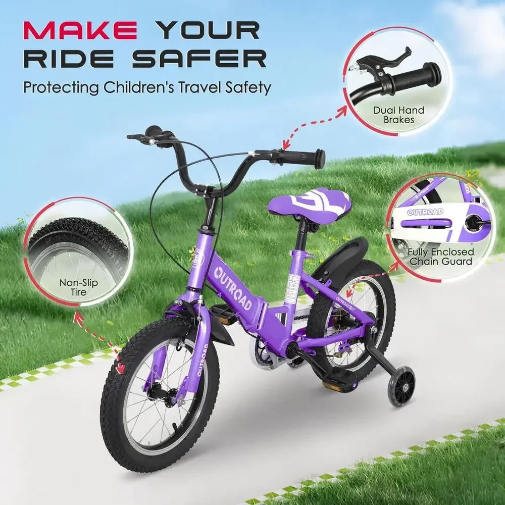 Children's 14-18 Inch Bikes with Training Wheels, LED Lights