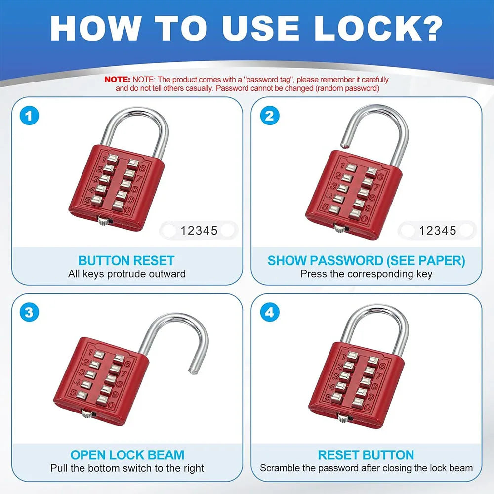 10 Digit Combination Outdoor Padlock Waterproof Zinc Alloy