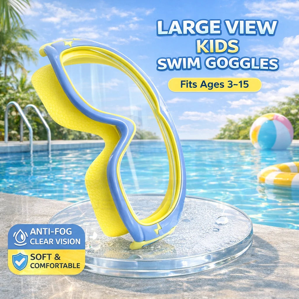JSJM New Kids Swimming Goggles Big Frame HD Wide View Anti-Fog Waterproof Swim Mask For Boys Girls Ages 3-15 Multi-Color Choice
