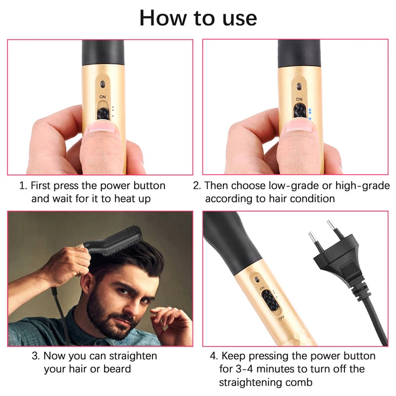 Portable Handheld 2 In 1 Electronic Quick Iron Beard Straightening Beard Hair Straightener Brush Ironing Comb For Men