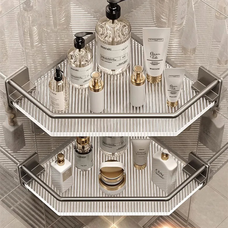Acrylic Bathroom Tripod Shelf Light Luxury Golden Silver Toilet Rack Shower Room Shampoo Storage Rack Accessories Shelf