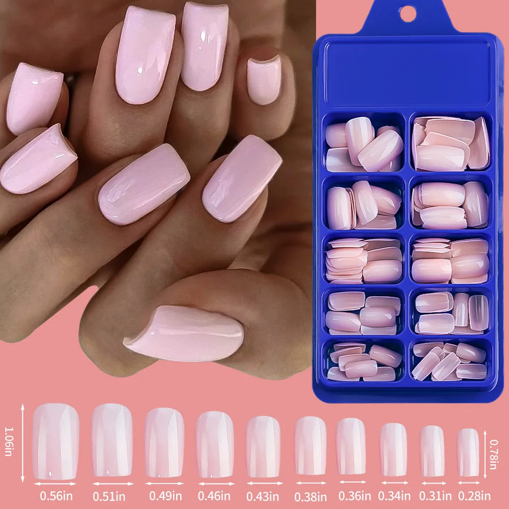 120/100Pcs Almond Fake Nails Extension Wearable Full Cover False Nail Solid Color Mid-length Stiletto/Square Press on Nails