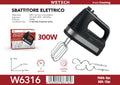 WETECH W6316 300W Electric Hand Mixer 5 Speed Turbo Boost Stainless Steel Whisks