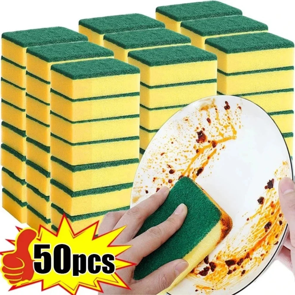 10/30/50PCS Highly Absorbent Double-sided Cleaning Sponge Washing Dish Pot Rust Stain Kitchen Grease Sponge Brush Household Tool