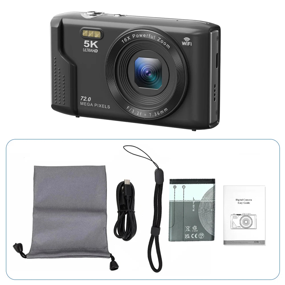 Ourlife Digital Camera 5K 72MP 2.8inch Screen 16X Zoom Vlogging Camera