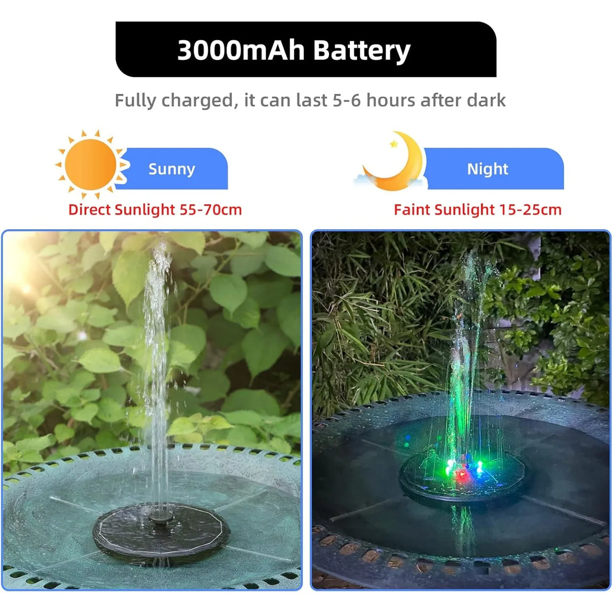 Solar Fountain Pump with LED Lights 8 Nozzles for Garden Pond Bird Bath Outdoor Decor
