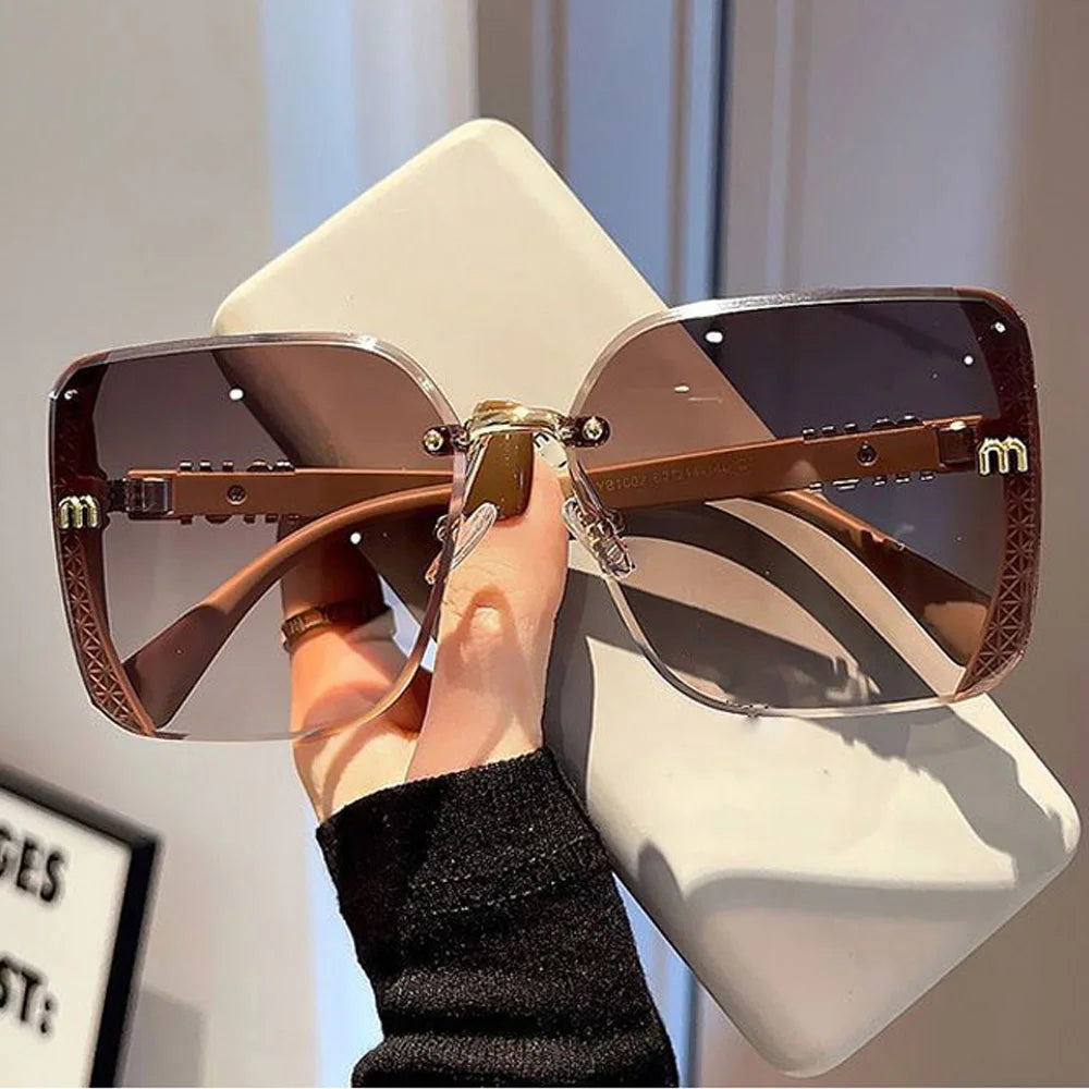 Cutting Rimless Square Sunglasses Women Luxury Design Sun Glasses Ladies Vintage Trendy Driving Eyewear Ladies Sexy Shades Uv400