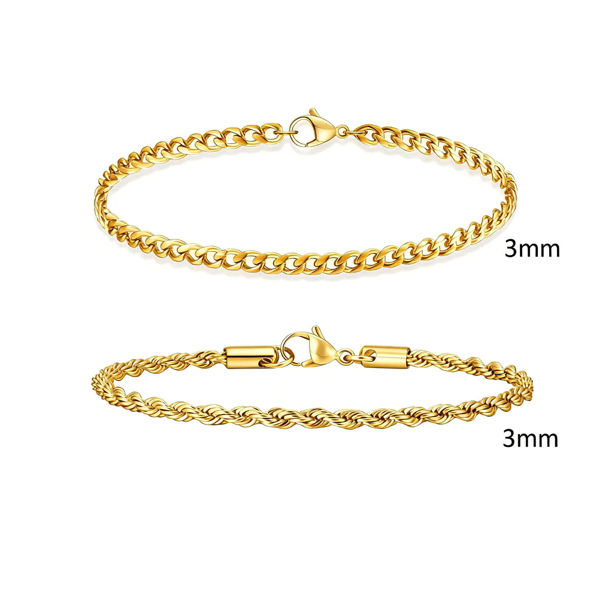 2pcs Men's Chain Bracelets,Stainless Steel Silver Gold Black Color