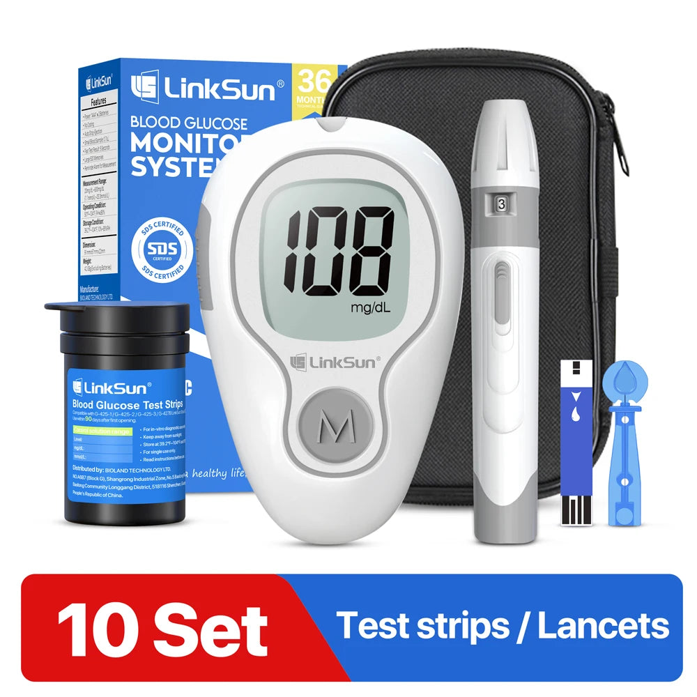 LinkSun Blood Glucose Meter G-425-3 Glucosemeter Kit 10/50/100pcs Strips No Code For Diabetes Tester Medical Blood Sugar Monitor
