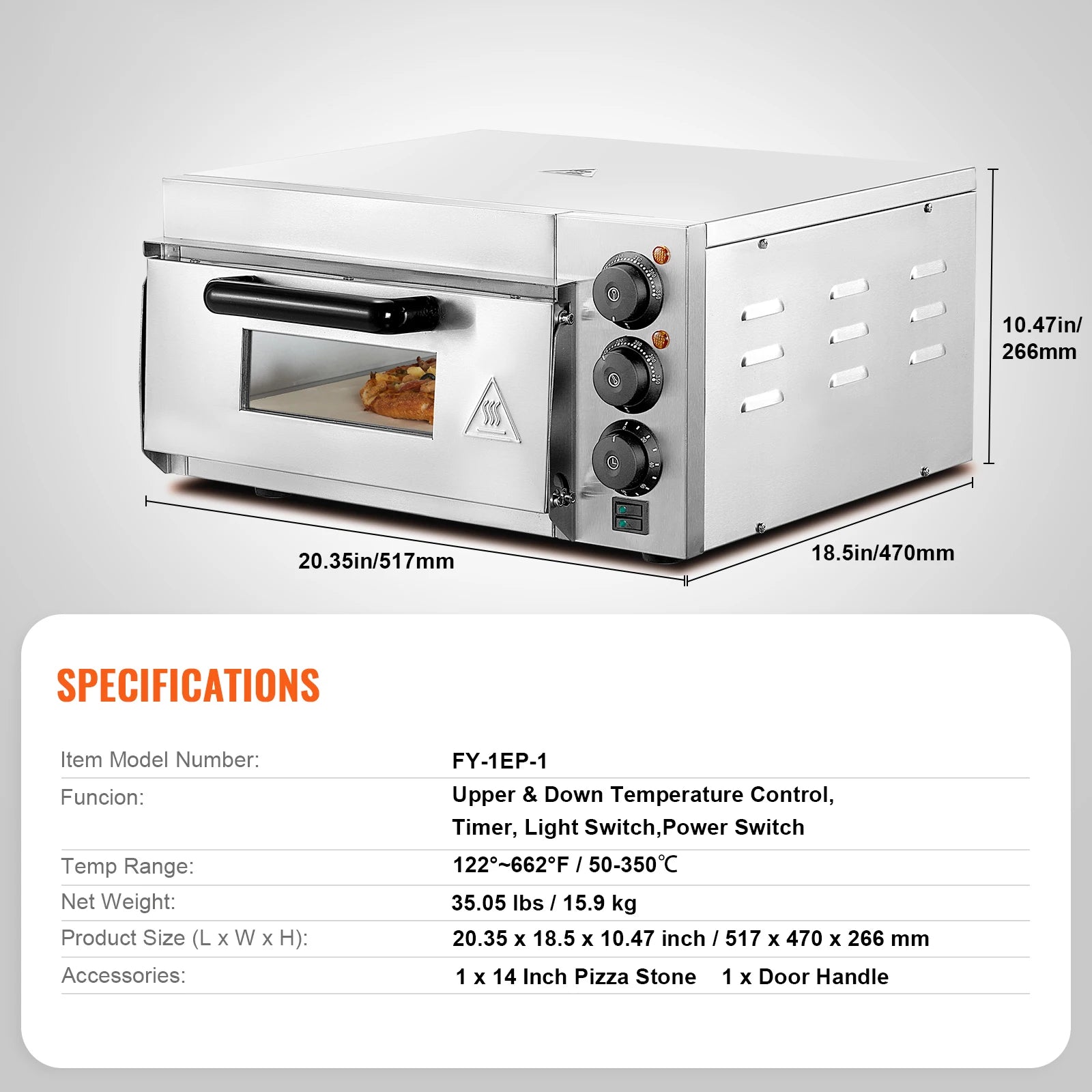 SucceBuy Commercial Pizza Oven Countertop Stainless Steel Electric Pizza Oven with Stone and Handle Indoor Pizza Maker for Home