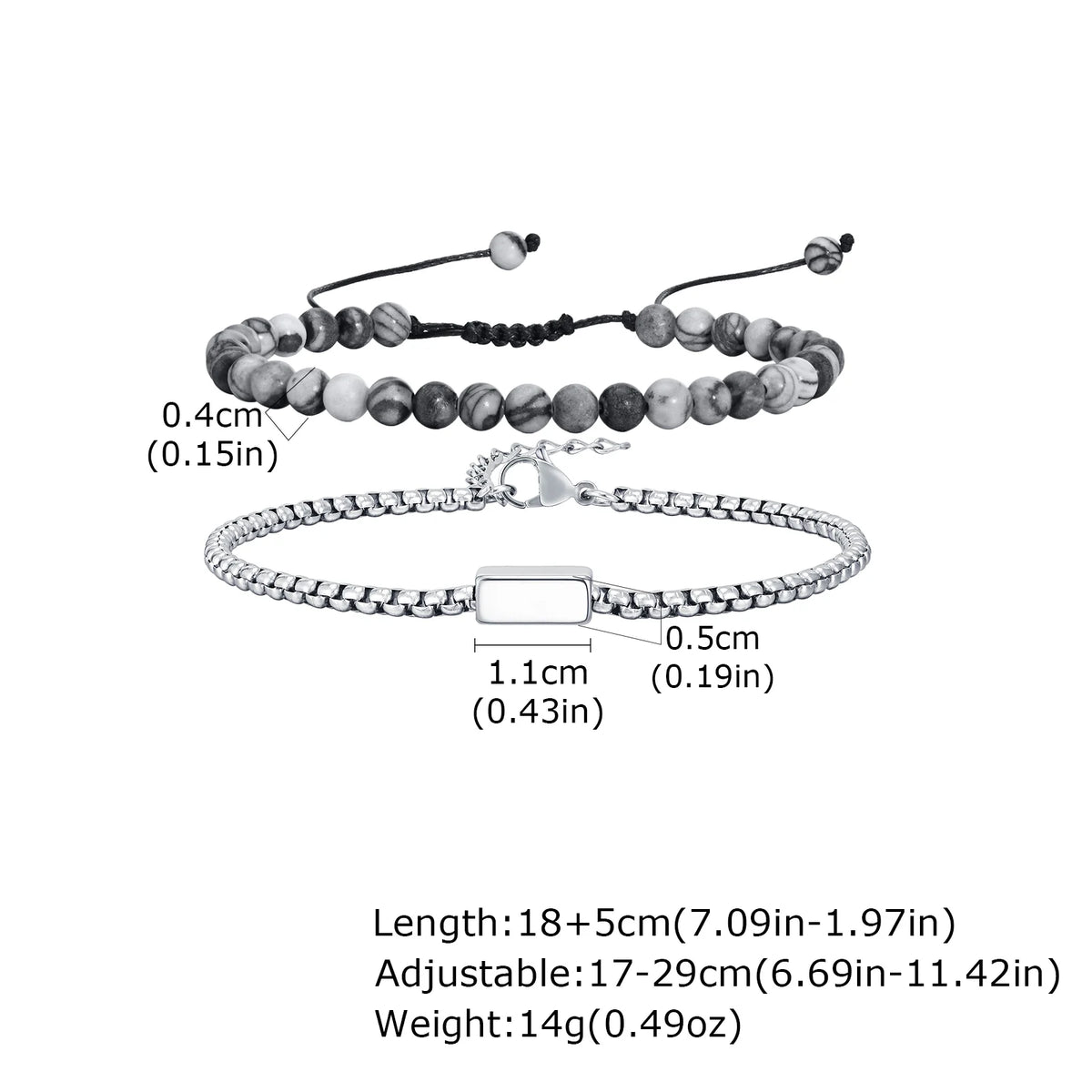 2pcs Bracelet for Men Boys,Adjustable Woven 4mm