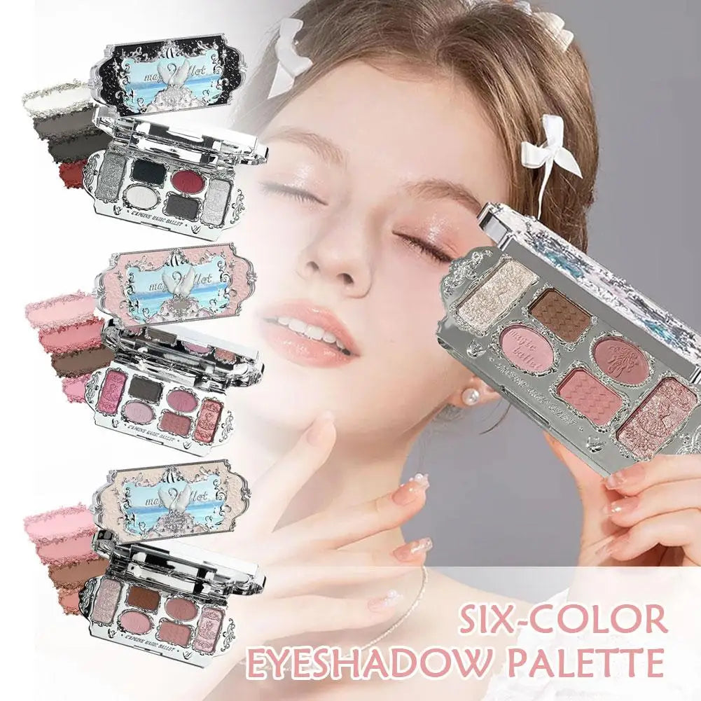 6-Color Eyeshadow Palette Matte Shimmer Pearl Glitter, Waterproof Highly Pigmented Long-Lasting Portable Makeup Set