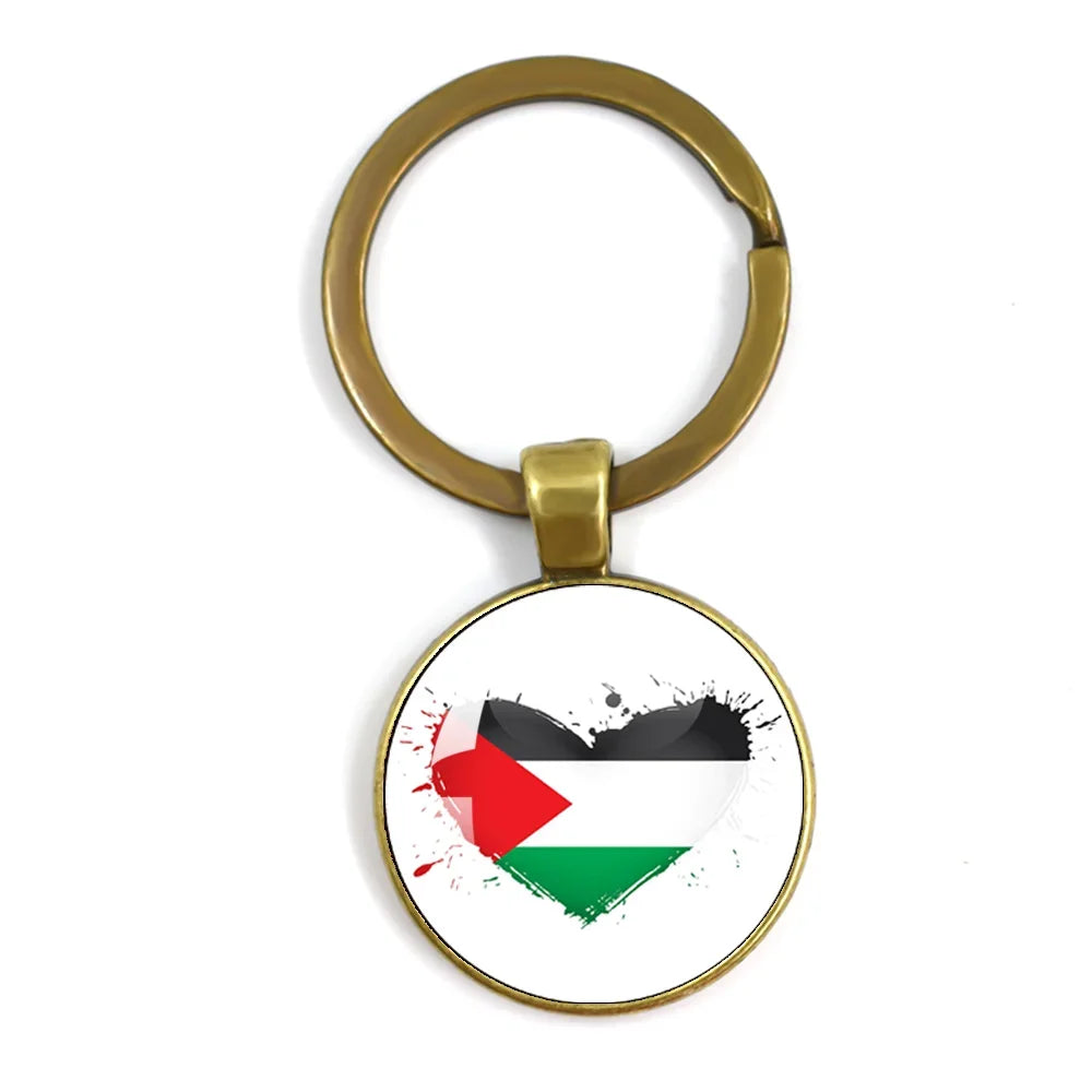 Personalized Art Patterns  Palestine Nation Flag Emblem 25mm Glass Cabohcon Keychain