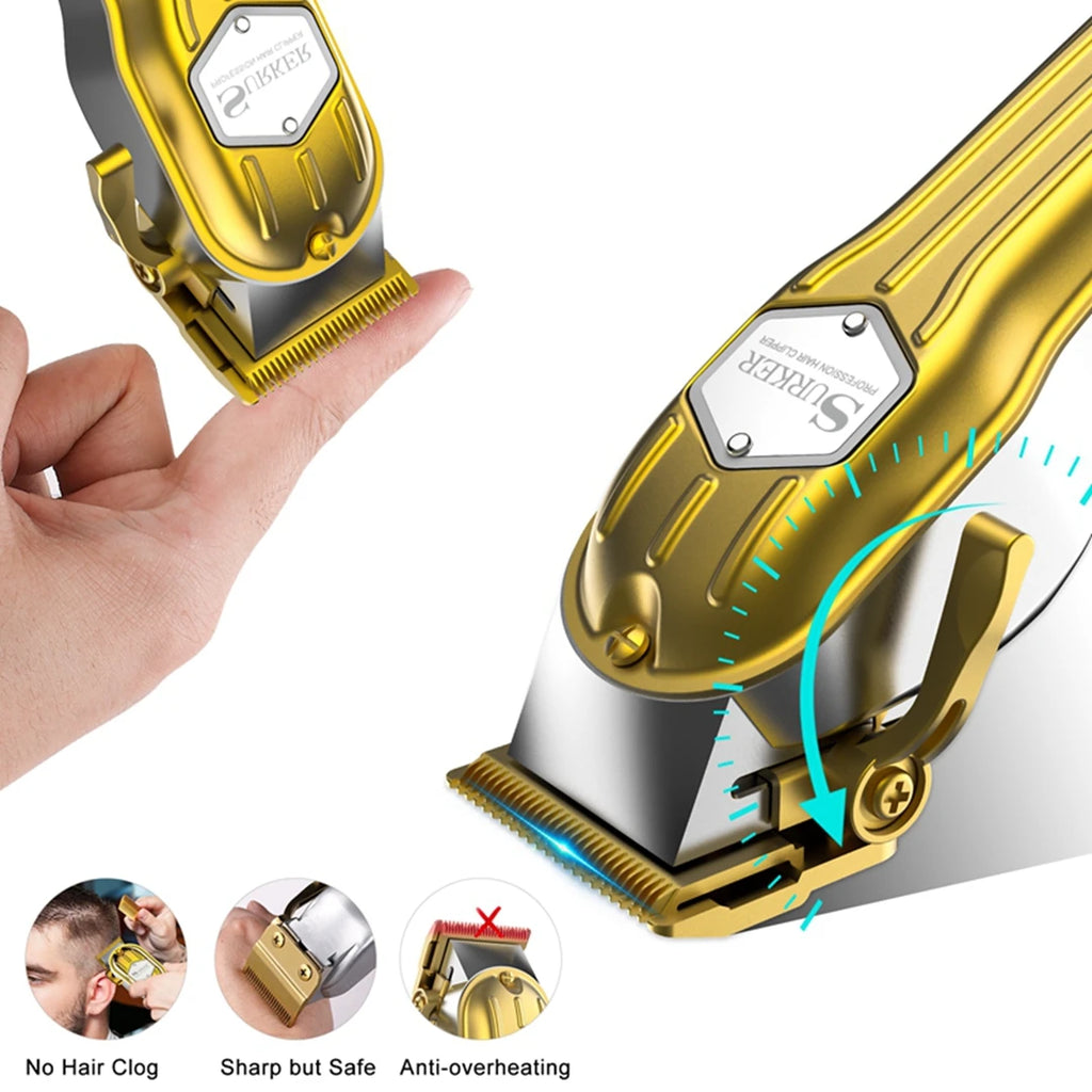 Surker 2025 Gold Trimmer for Men Barber Shop Hair Clipper Razor  USB K7S