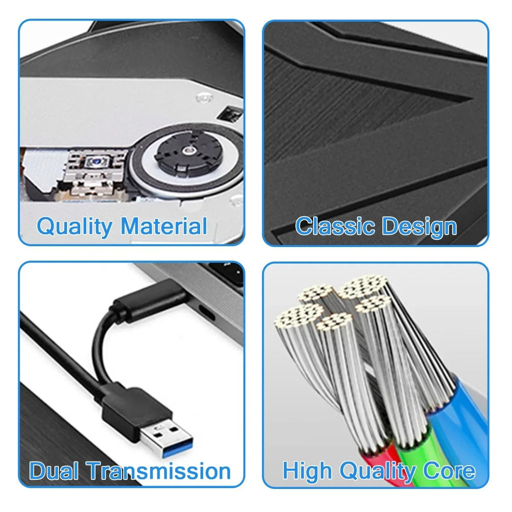 Portable External CD/DVD Burner Writer Recorder USB 3.0+