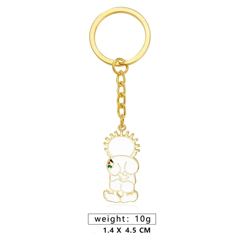 Stainless Steel Handala Boy Keychain Geometric Pendant Key Ring Holder Backpack Charm Jewelry for Women Men