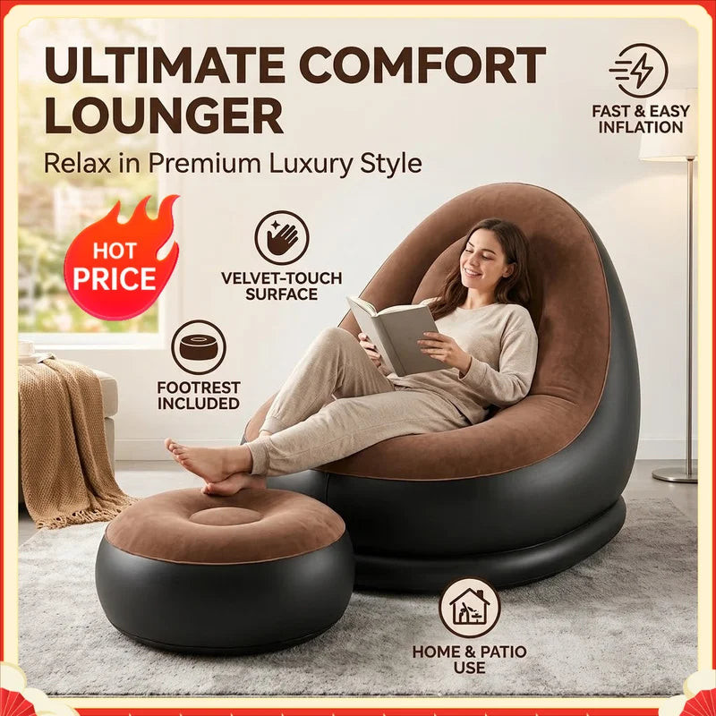 2Pcs Inflatable Chaise Lounge Portable Recliner Sofa Set