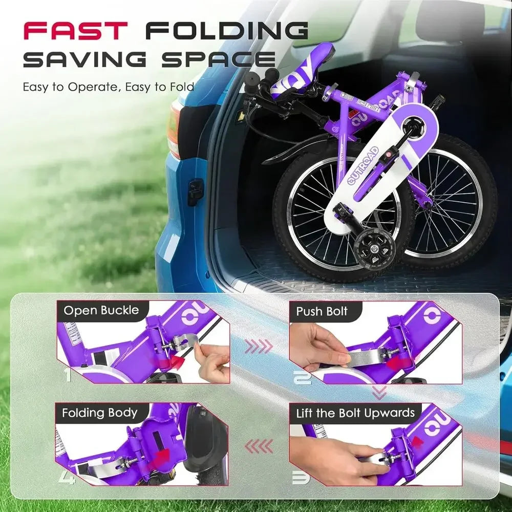 Children's 14-18 Inch Bikes with Training Wheels, LED Lights