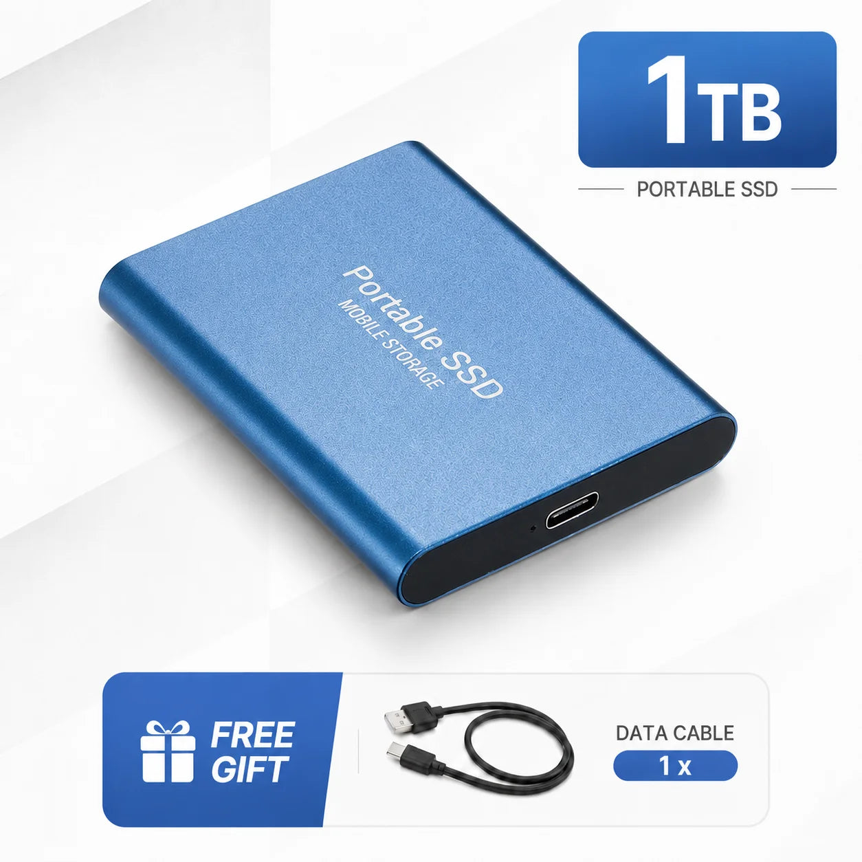 1TB Portable SSD External Hard Drive USB Type-C Mobile Storage Disk for Laptop Mac PC Phone Photo Video Backup