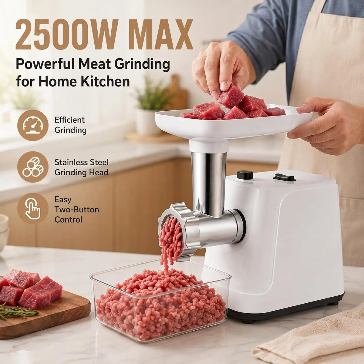 Meat Grinder Premium Compact Size Sausage Stuffer Kitchen Use White