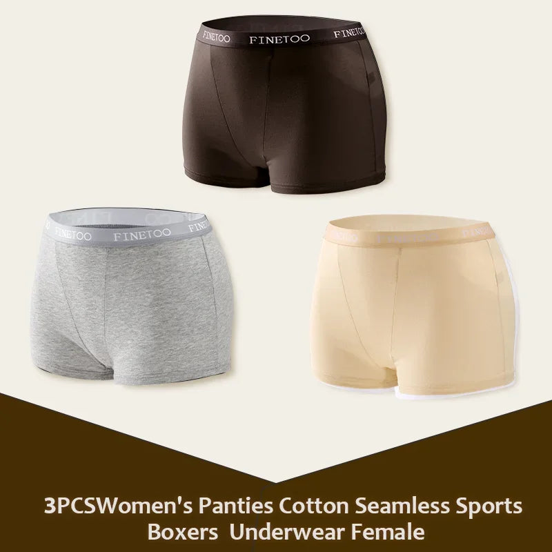 3Pcs Women's Panties Cotton Seamless Sports Boxers Underwear
