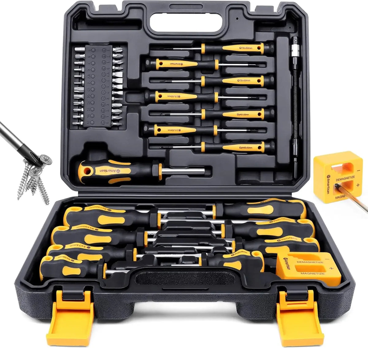 1Set Magnetic Screwdrivers Set with Case,43pcs Includs Slotted Phillips Hex Pozidriv Torx and Precision