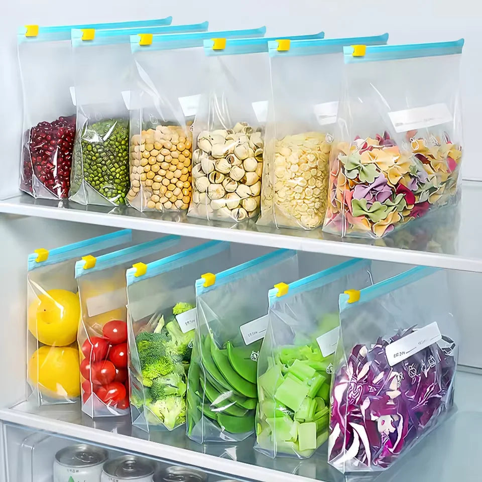 Reusable Zipper Bag Stand Up Zip Shut Plastic Freezer Bag Fruit Vegetable Ziplock Kitchen Food Storage Organizer Pouch