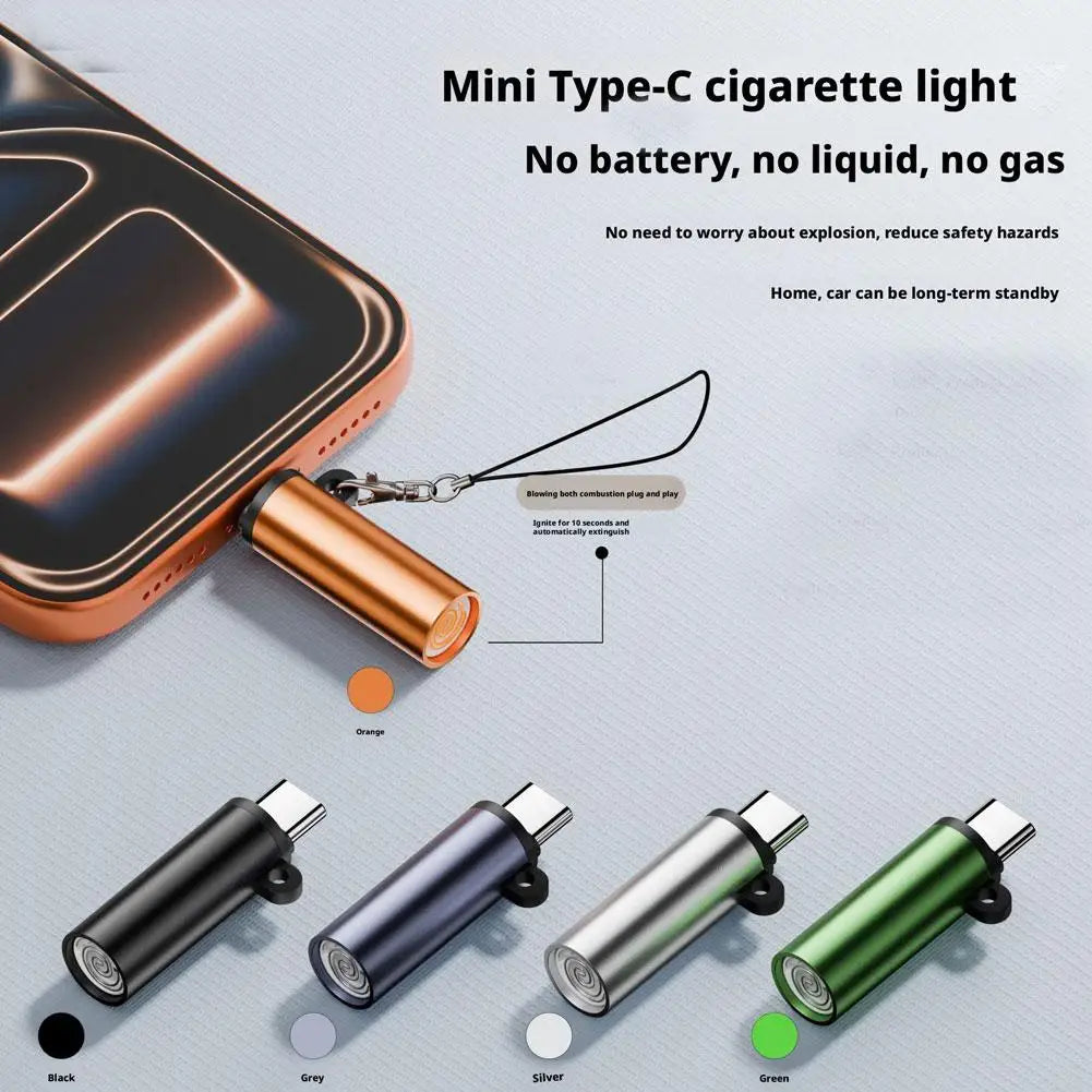 Flameless Type-C Cigarette Lighter Windproof No Need Charging Portable USB-C Lighter Fast Ignition Safe Blowing Air Lighter