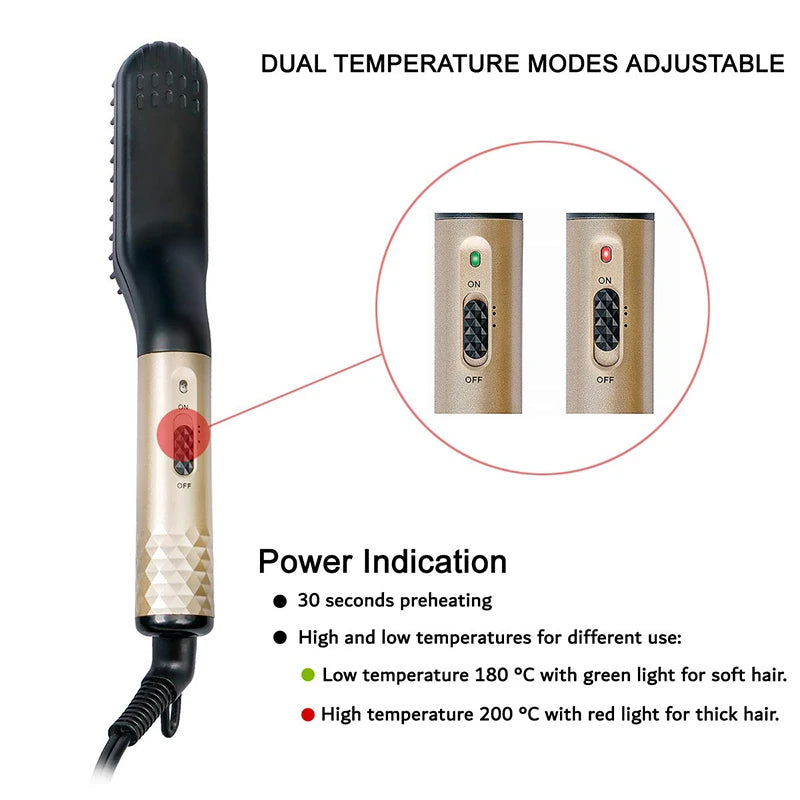 Portable Handheld 2 In 1 Electronic Quick Iron Beard Straightening Beard Hair Straightener Brush Ironing Comb For Men