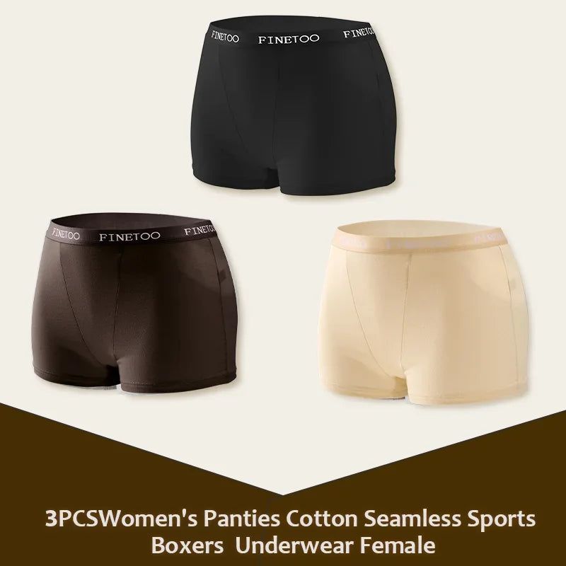 3Pcs Women's Panties Cotton Seamless Sports Boxers Underwear