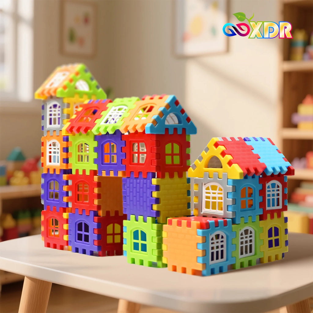 Children Building Houses Building Block Simulation Window Design Colored