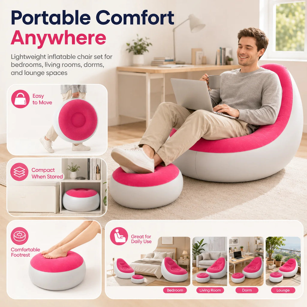 1PC Inflatable Lounge Chair, Portable Air Sofa Chair Flocked Surface