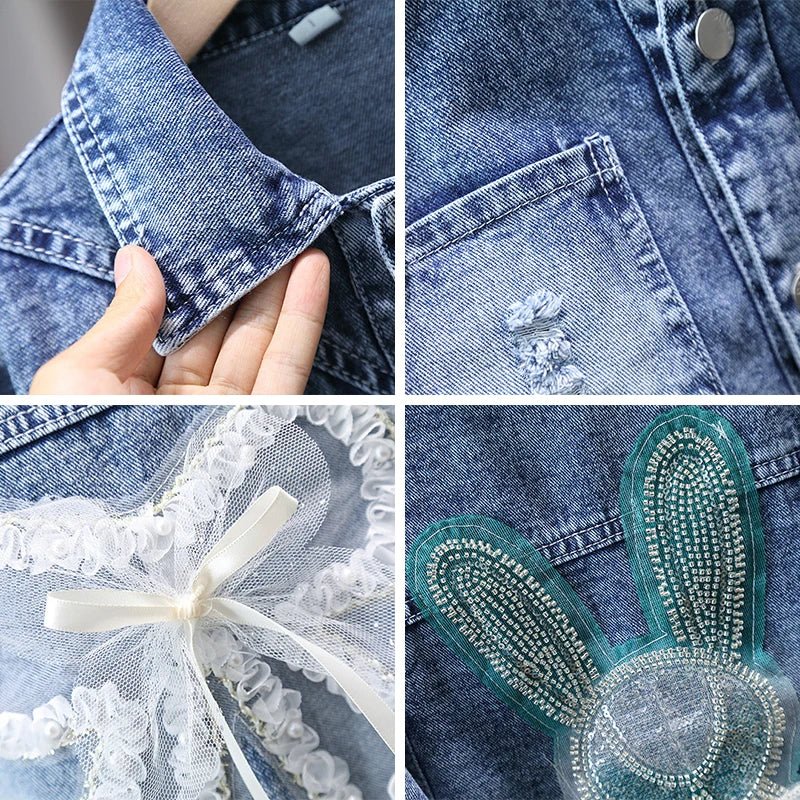 2 3 4 5 6 7 8 9 10 11 12 Years Spring Girls Denim Jacket New Fashion Cute