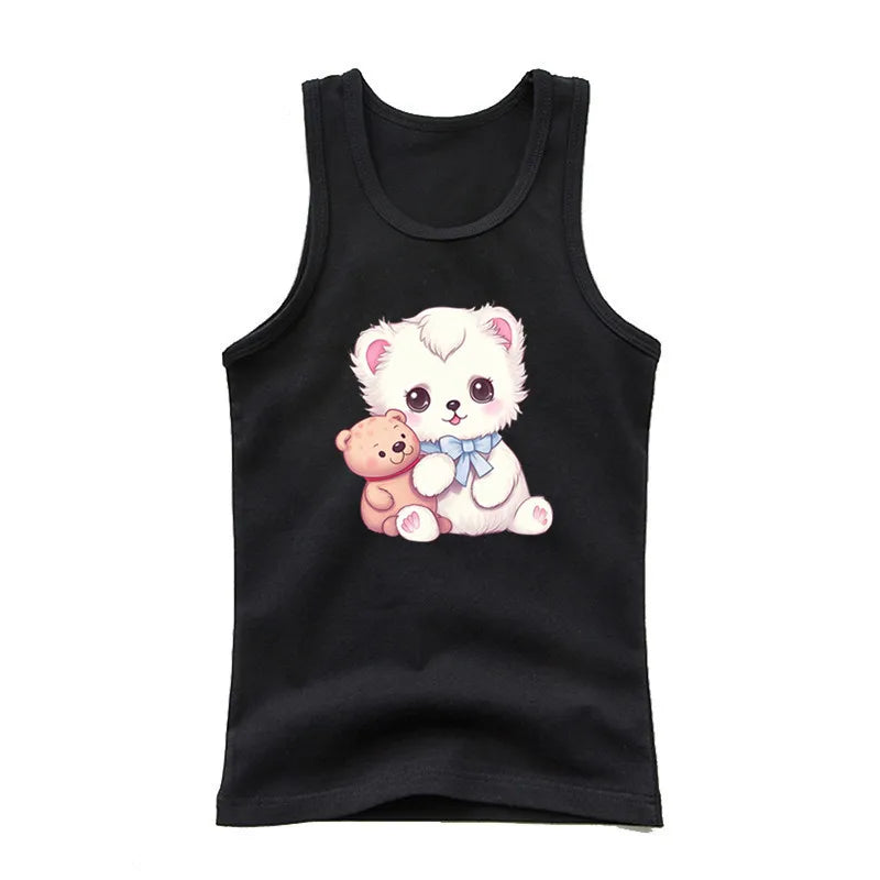 Girls Kawaii Ocean Princess Tanks Kids Sleeveless O-Neck Summer T-Shirt New Catoon Vest Top for Toddler Kids