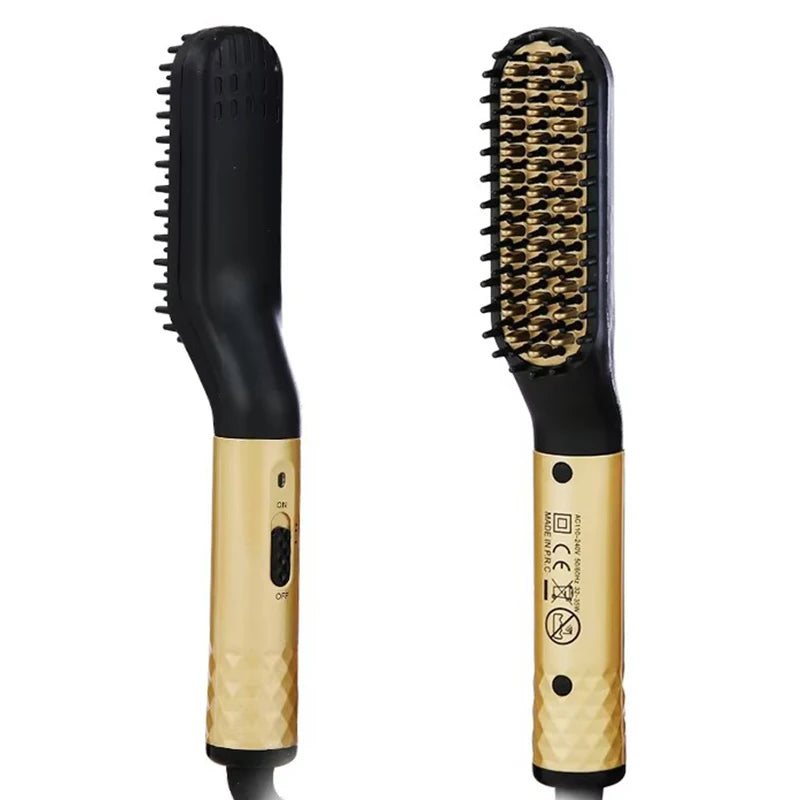 Portable Handheld 2 In 1 Electronic Quick Iron Beard Straightening Beard Hair Straightener Brush Ironing Comb For Men