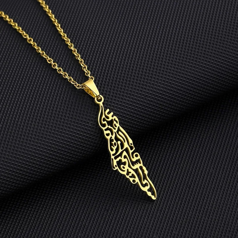 YILUOCD Palestine Map Pendant Necklace Arabic National Jewelry Fashion Stainless Steel Israel Chain Necklaces for Women