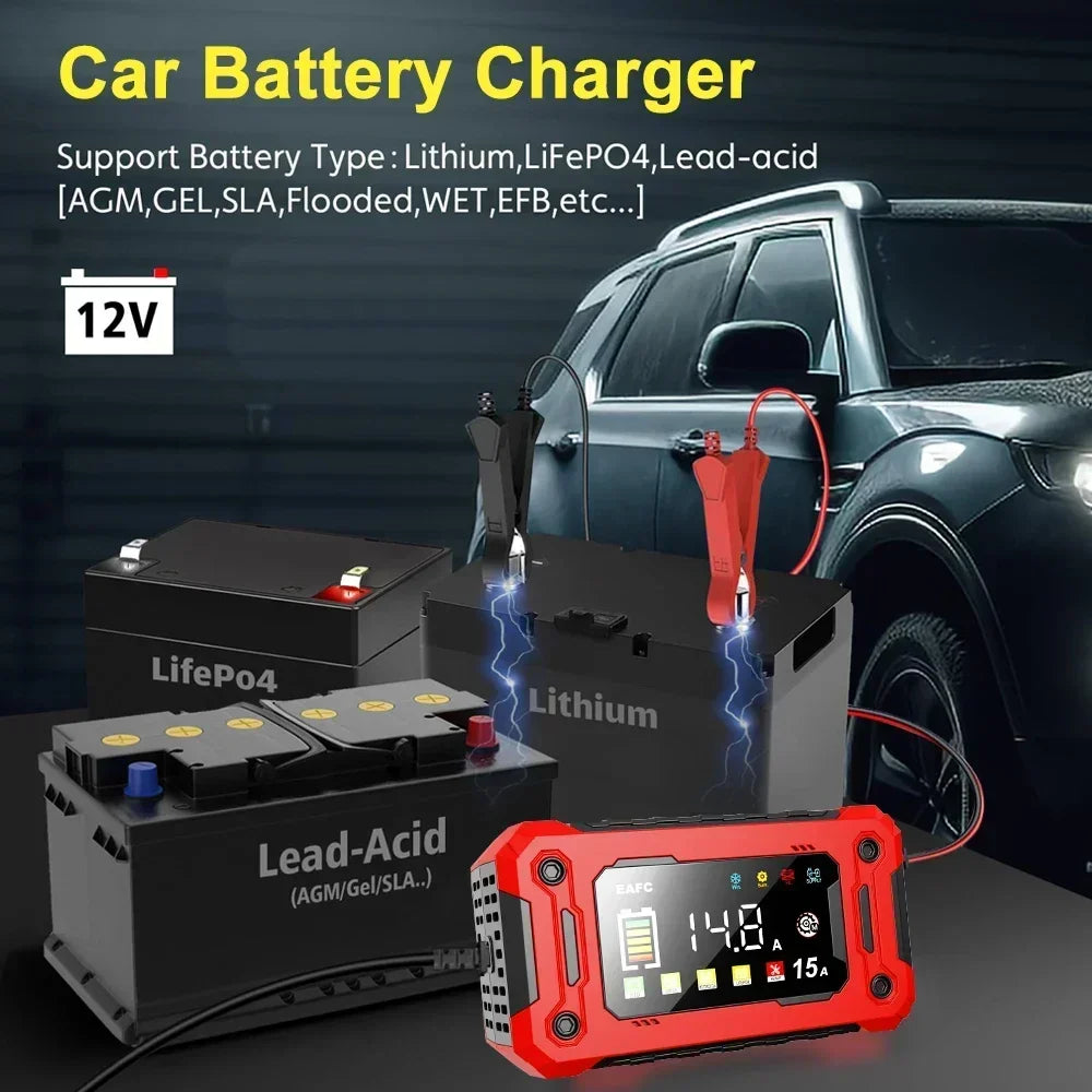 12V 8A /12V 15A Car Battery Charger | One-Touch Pulse Repair & Auto Start | All-in-One