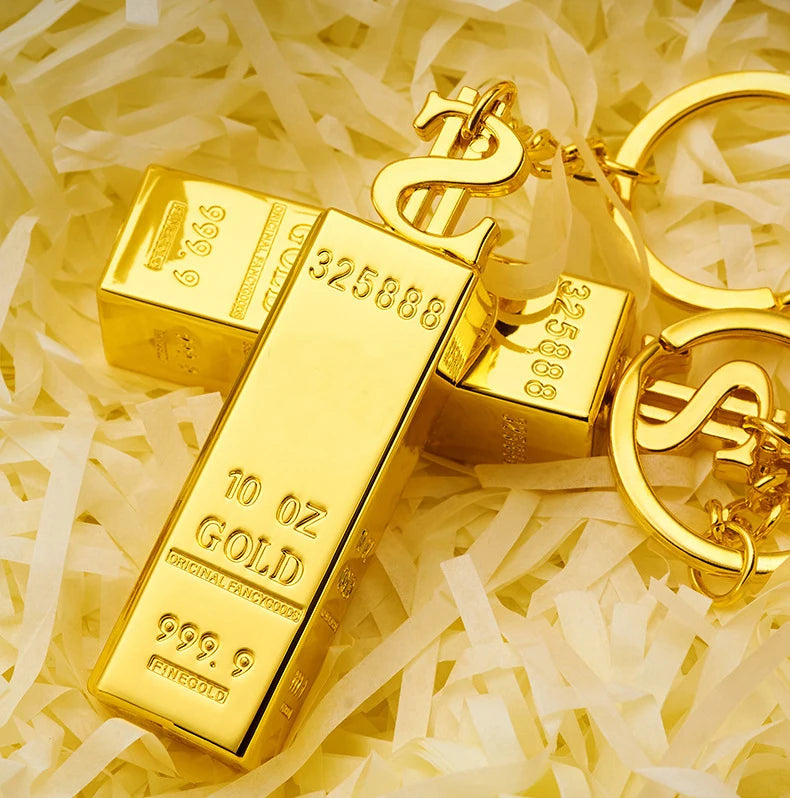 Creative Golden Bar Perpetual Match Lighter Keychain Reusable Flint Metal Matchbox Portable EDC Survival Tool with Gold Ingot Design and Dollar Sign Charm Gift for Men (Fuel Not Included)
