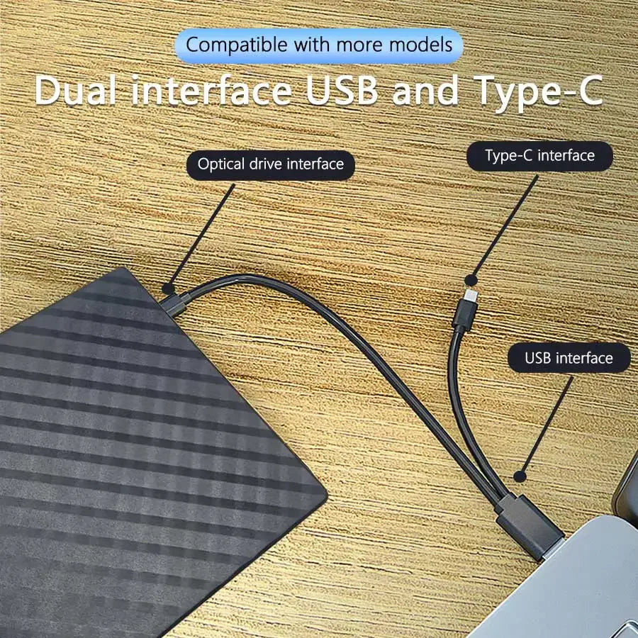 2 in 1 USB 3.0 Type C External DVD RW ROM CD Player Writer Reader Optical Drives for Laptop Desktop Computer Portable DVD Burner