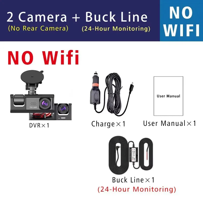 WIFI-3 Camera Dash Cam For Car Camera FHD 1080P Video Recorder Car DVR Front Rear View Camera Night Vision Black Box Car Dashcam