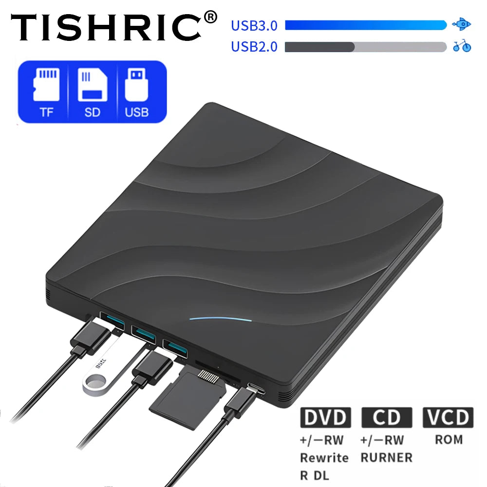 TISHRIC USB 3.0 Type-C External CD DVD Drive CD DVD Burner Reader