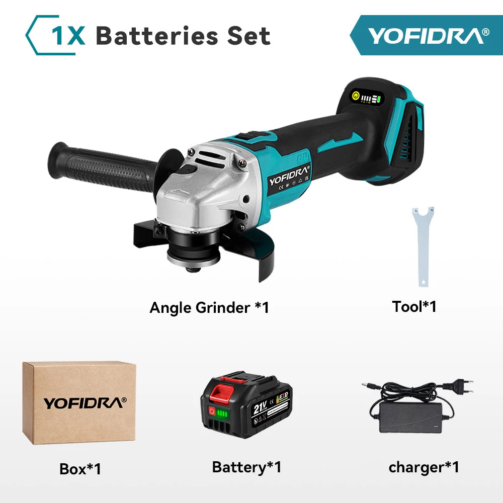 YOFIDRA 125mm 4 Gears Brushless Electric Angle Grinder Metal Wood Grinding Polishing Cutting