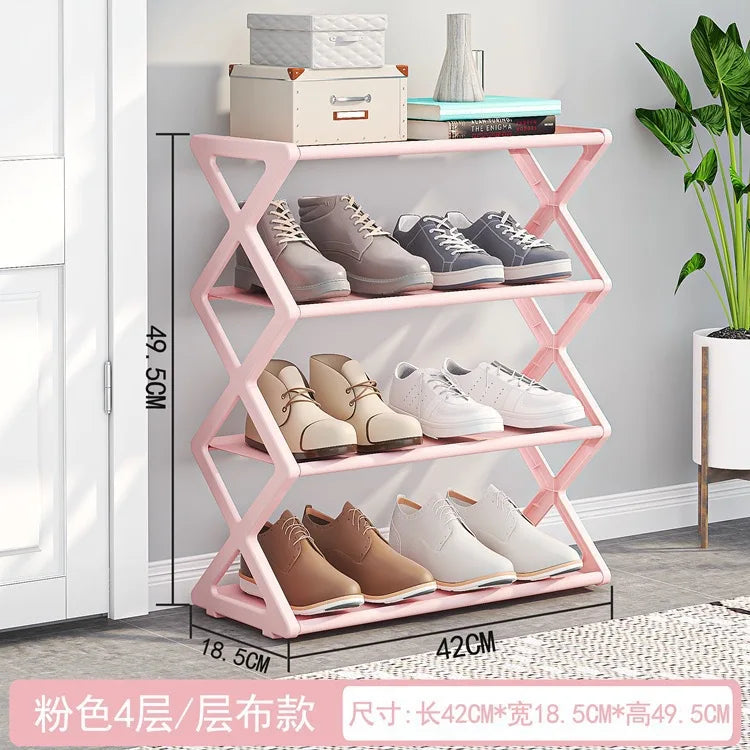 4-Tier X-Type Space Saving Shoe Rack, Solid Color Easy Assembly