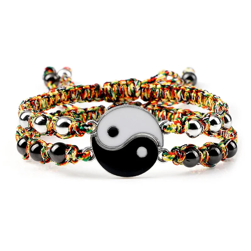 2Pcs/set Dragon Tai Chi Gossip Braided Bracelet for Women Men Best Friends Adjustable Yin Yang Bracelets Fashion Couple Jewelry