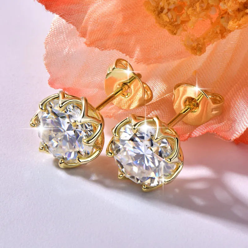 Moissanite Circular Stud Earrings for Women 14K Gold Filled
