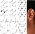 33Pcs 20G Cartilage Earrings Set for Women Men Surgical Steel Earrings